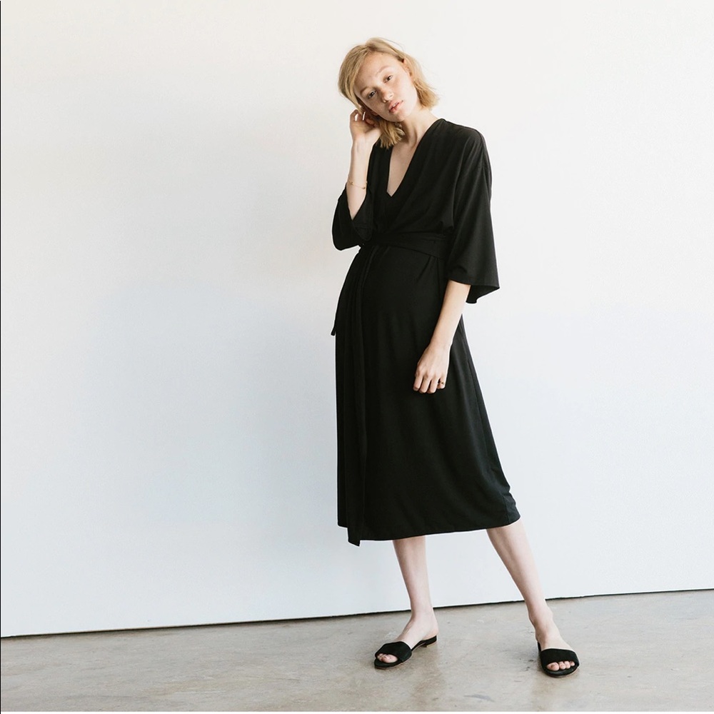 STORQ Black Maternity Postpartum Modal Kimono-Style Wrap Robe 2 small medium